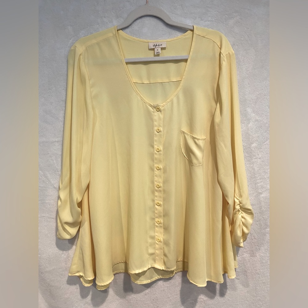 Oversized Polyester High/Low Top with Ruched Sleeves - XL